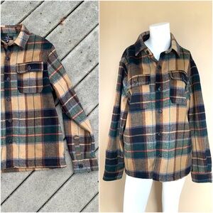 Wool Plaid Button-Up Shirt Jacket | Thick Wool Flannel Shirt, Like New